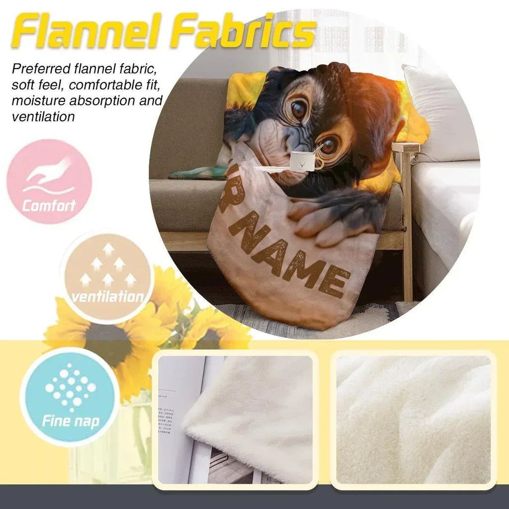 Personalized Baby Chimpanzee Blanket: Jungle Nursery Throw, Super Soft Name Gift