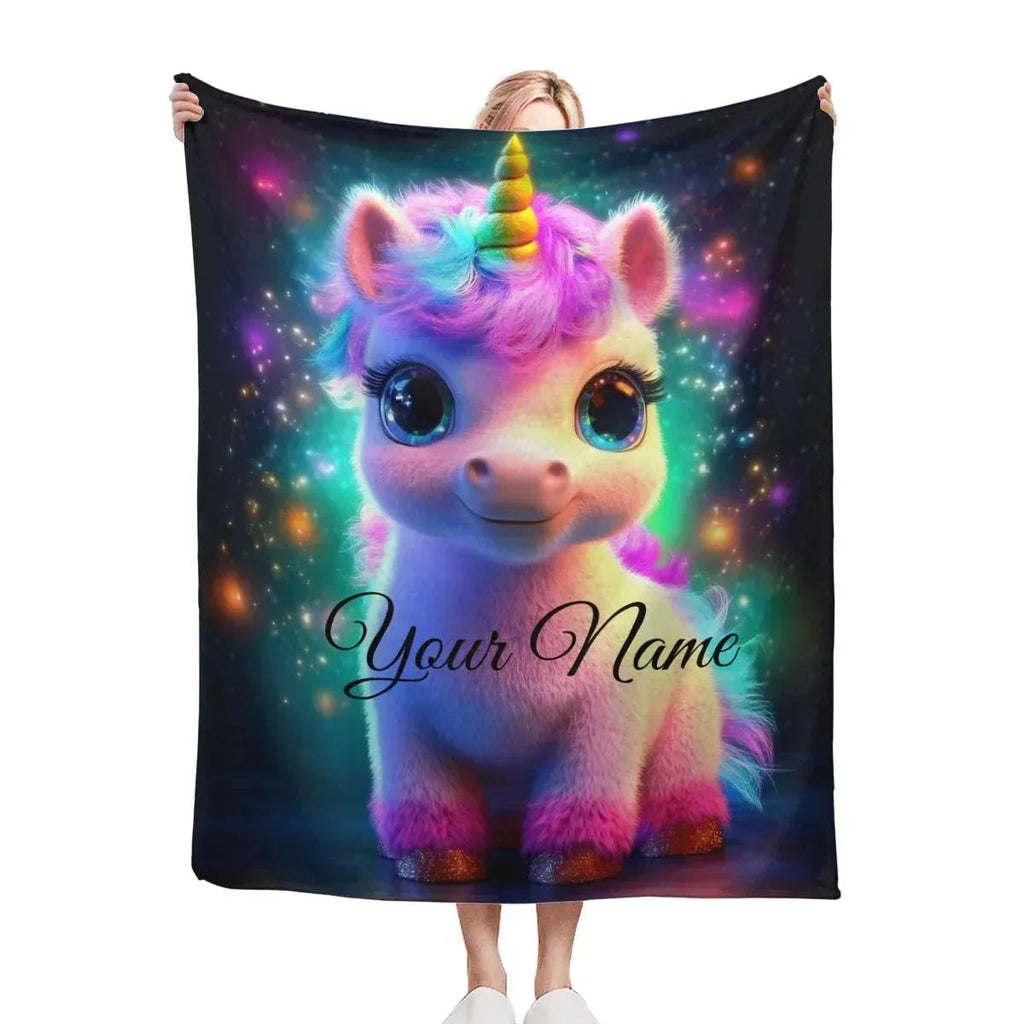 Personalized Cosmic Unicorn Blanket - Magical Galaxy Flannel Fleece Throw Super Soft Custom Name Gift