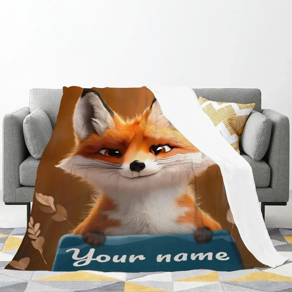 Personalized Fox Blanket: Enchanted Forest Flannel Fleece Throw, Kids Name Gift