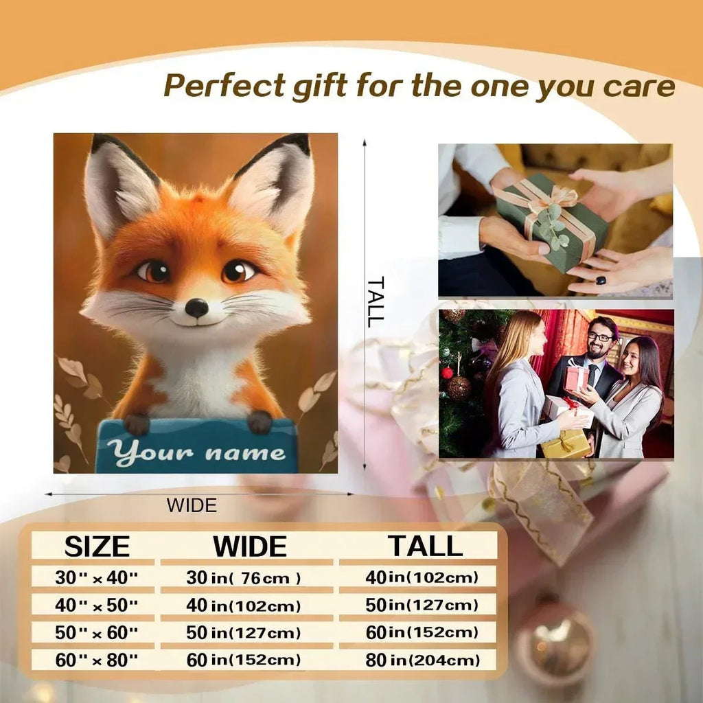 Personalized Fox Blanket: Enchanted Forest Flannel Fleece Throw, Kids Name Gift
