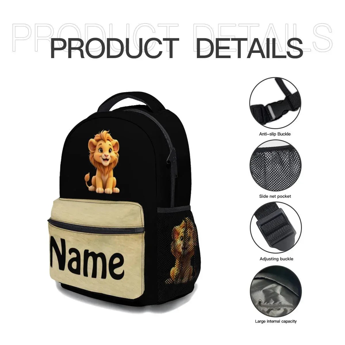 Personalized Lion Kids School Set: Backpack, Lunch Tote & Pen Pouch, Name Gift