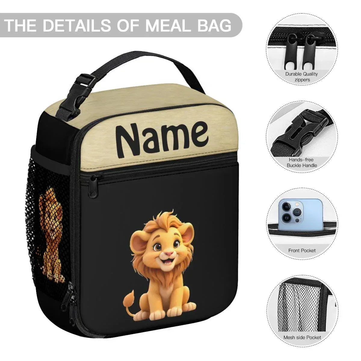 Personalized Lion Kids School Set: Backpack, Lunch Tote & Pen Pouch, Name Gift