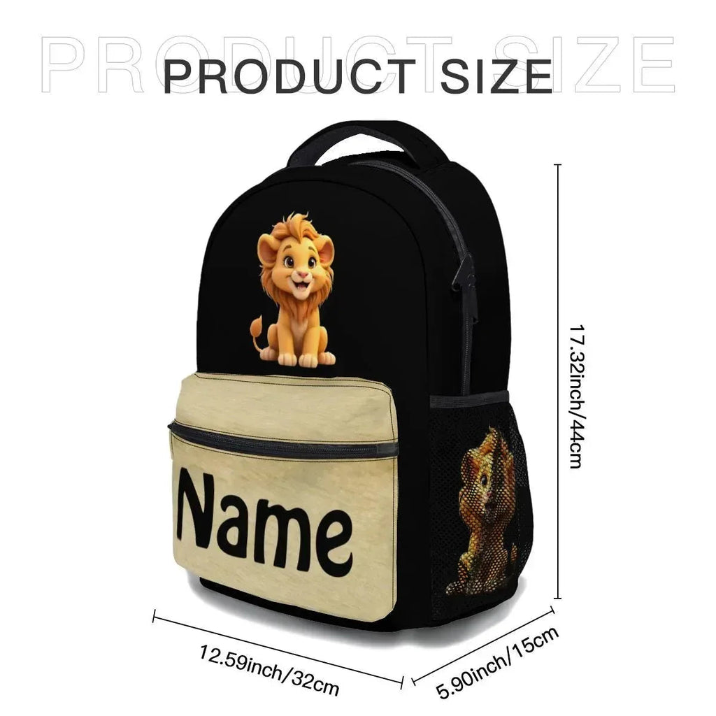 Personalized Lion Kids School Set: Backpack, Lunch Tote & Pen Pouch, Name Gift