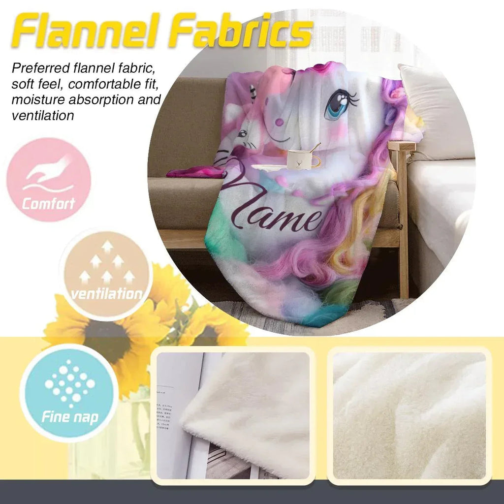Personalized Hello Kitty Unicorn Blanket: Flannel Fleece Throw, Super Soft Name Gift