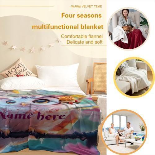 Personalized Owl Blanket: Magical Floral Fleece Throw, Soft Name Gift