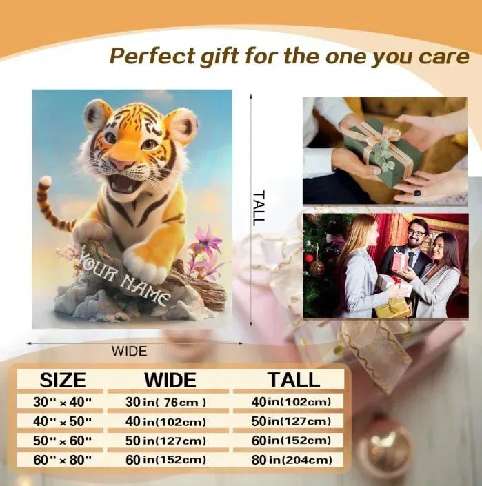 Personalized Tiger Blanket Soft: Wild Animal Jungle Theme Flannel Fleece Throw