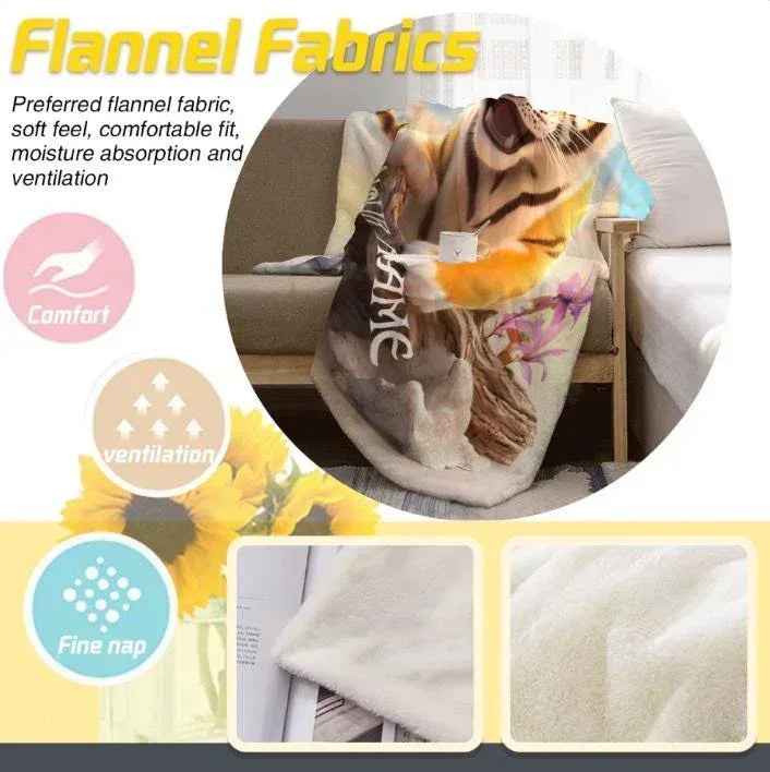 Personalized Tiger Blanket Soft: Wild Animal Jungle Theme Flannel Fleece Throw