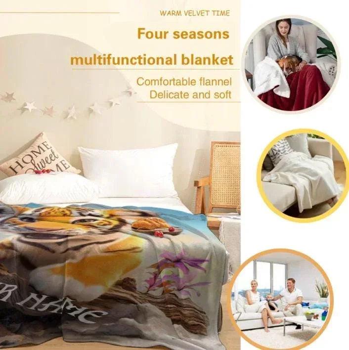Personalized Tiger Blanket Soft: Wild Animal Jungle Theme Flannel Fleece Throw