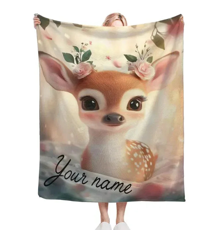 Personalized Forest Deer Blanket - Whimsical Nature Throw Custom Name Woodland Gift