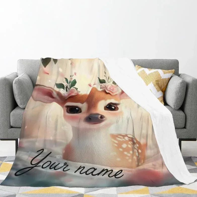 Personalized Forest Deer Blanket - Whimsical Nature Throw Custom Name Woodland Gift