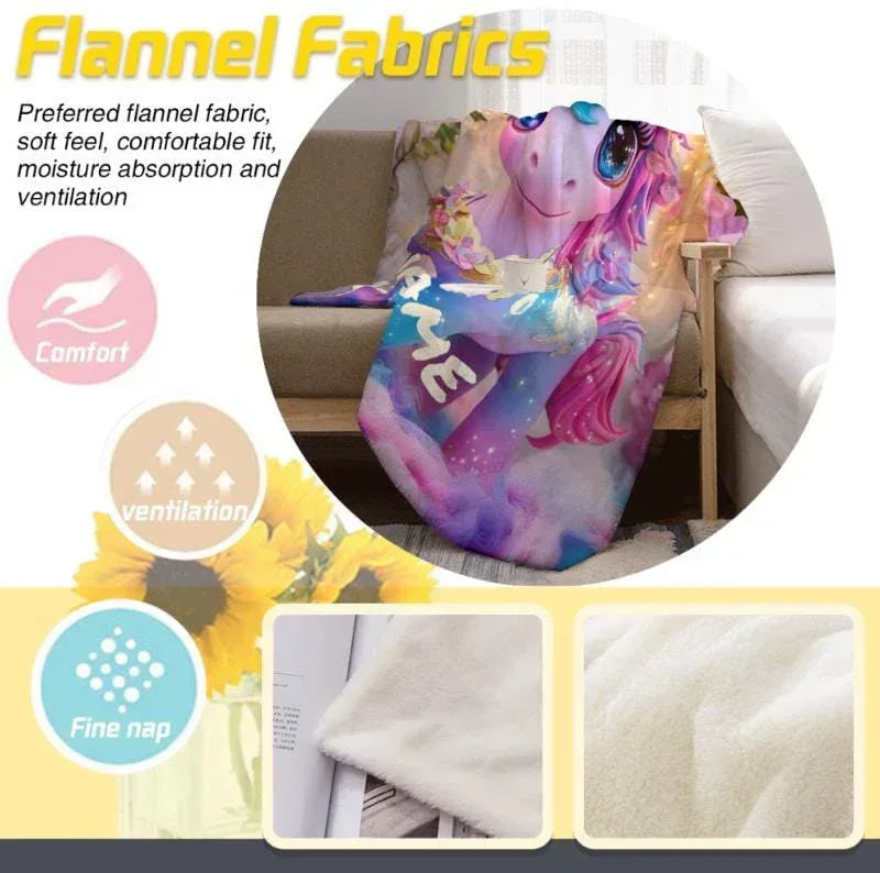 Personalized Unicorn Blanket: Soft Flannel Fleece Throw, Magical Name Gift