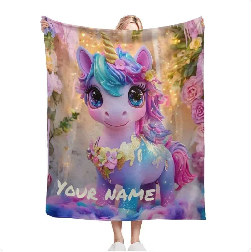 Personalized Unicorn Blanket: Soft Flannel Fleece Throw, Magical Name Gift