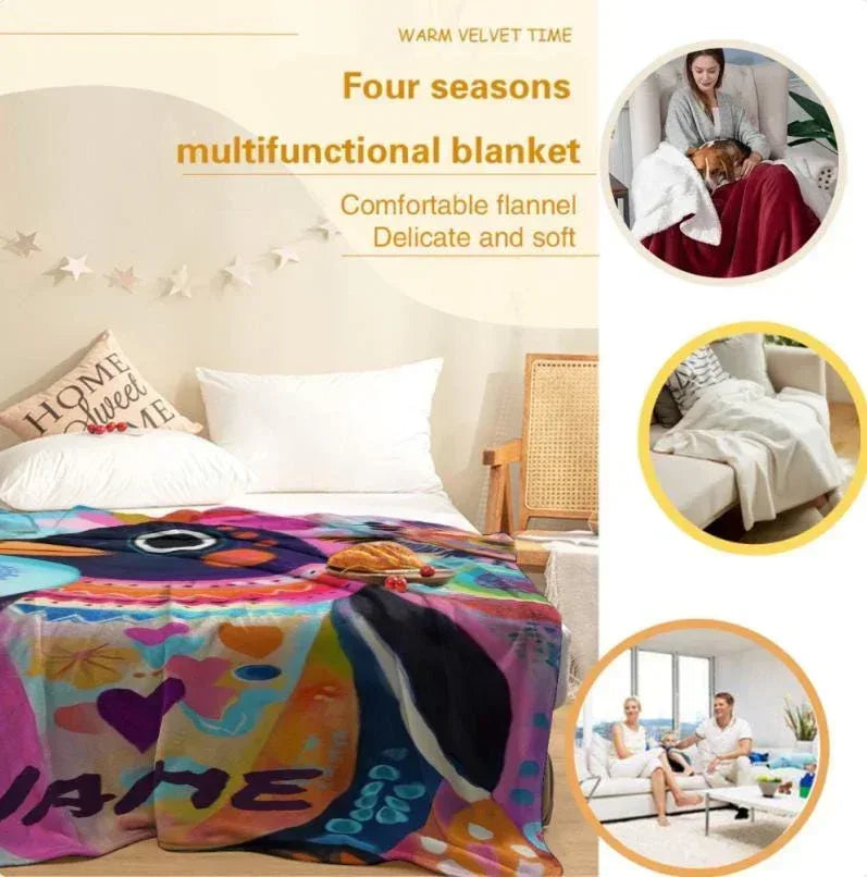 Personalized Penguin Blanket: Colorful Arctic Animal Happy Playful Flannel Fleece Throw, Soft Name Gift