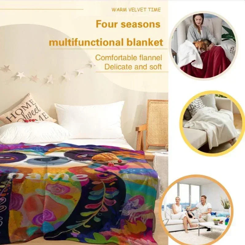Customizable Sloth Blanket: Tropical Floral Art Flannel Throw