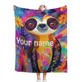 Customizable Sloth Blanket: Tropical Floral Art Flannel Throw