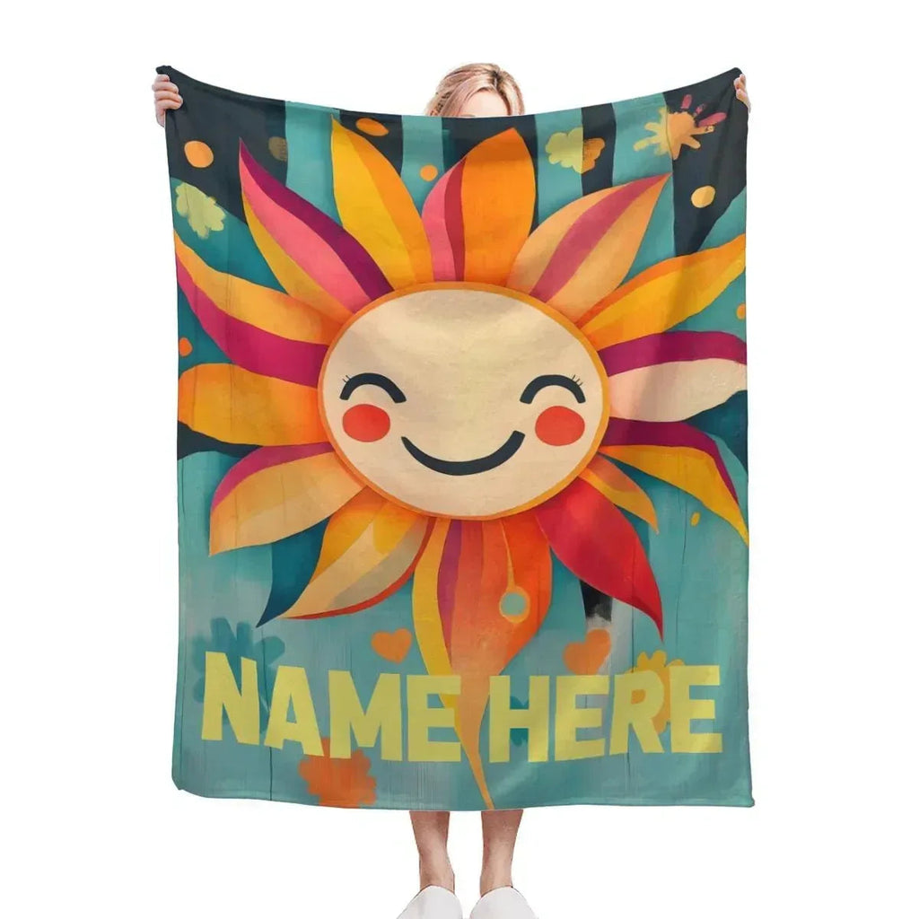 Personalized Sunny Sunshine Sunflower Blanket: Custom Name Gift, Flannel Fleece Throw