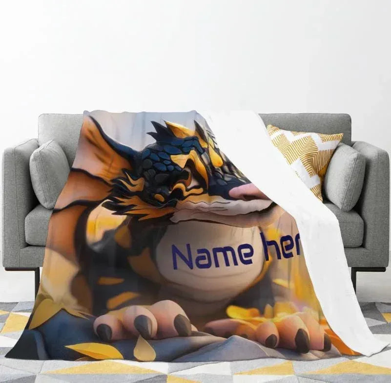 Personalized Dragon Blanket: Mythical Creature Dino Flannel Fleece Throw