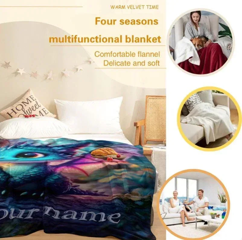 Personalized Dragon Blanket: Magical Flannel Fleece Throw, Super Soft Name Gift