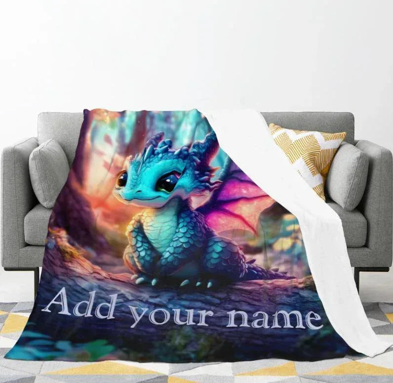Personalized Dragon Blanket: Magical Flannel Fleece Throw, Super Soft Name Gift