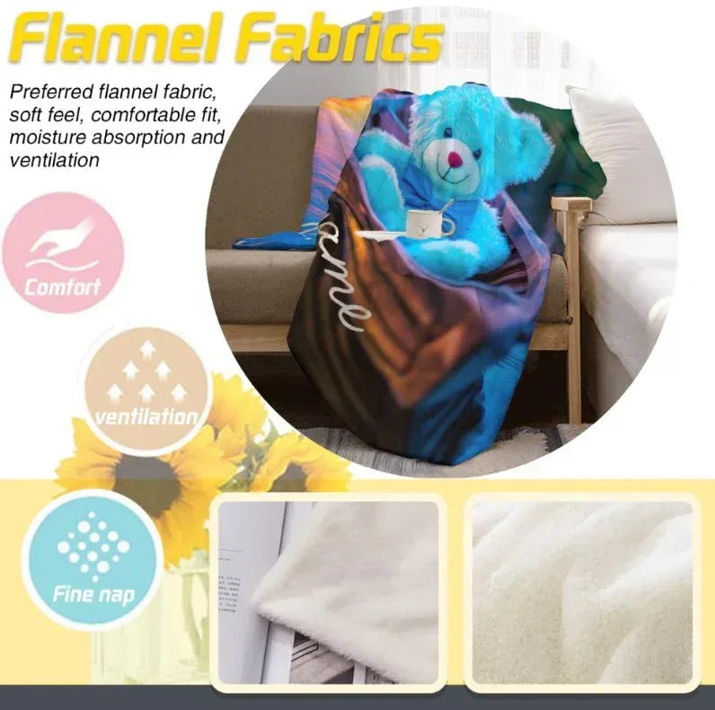 Personalized Twilight Teddy Bear Blanket: Dreamy Canoe Boat Adventure Throw, Soft Flannel Fleece