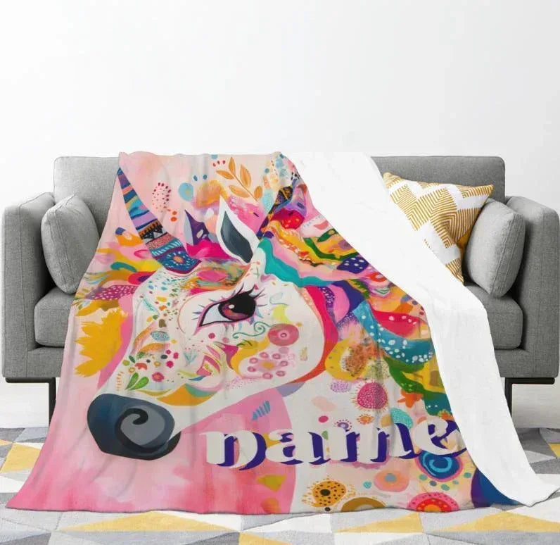 Personalized Unicorn Blanket with Name - Dreamy Soft Fleece Throw for Kids and Adults