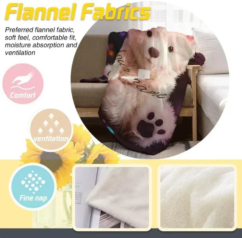 Personalized Teddy Bear Plush Blanket: Floral Crown, Soft Flannel Fleece Throw, Custom Name Gift