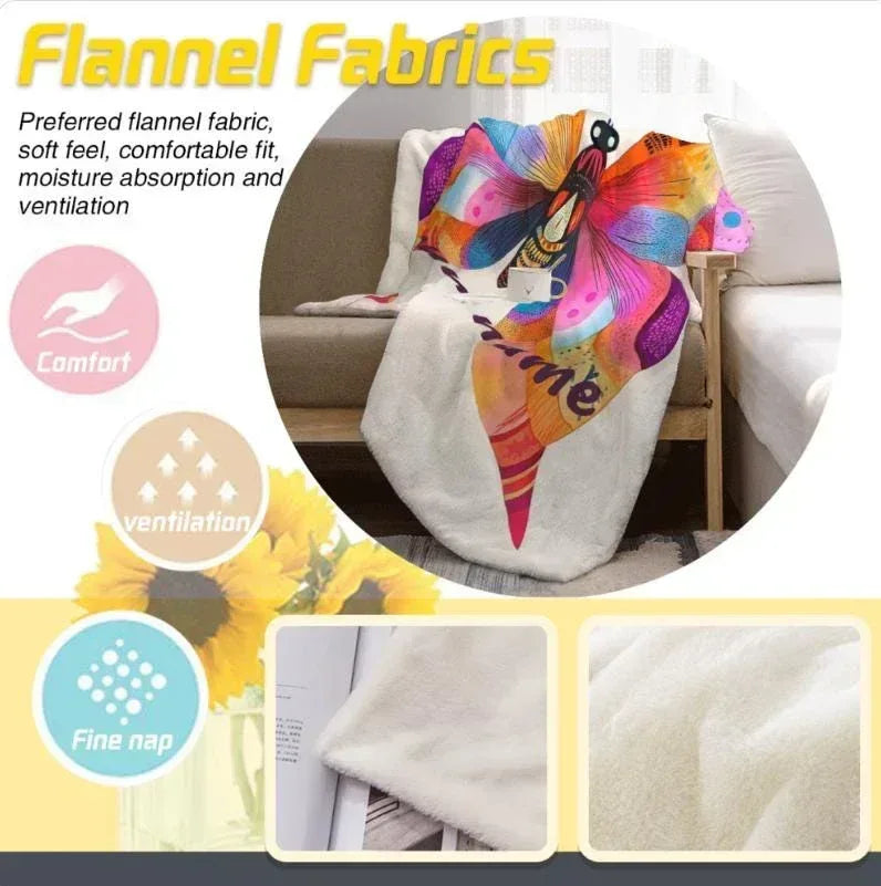 Personalized Butterfly Blanket: Vibrant Flannel Fleece Throw, Colourful Custom Name Gift