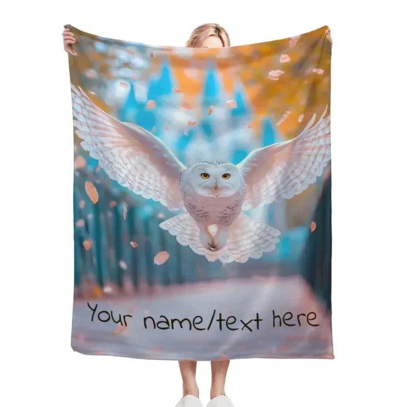 Personalized Hedwig Owl Blanket: Magical Bird Forest Fleece Throw, Super Soft Name Gift