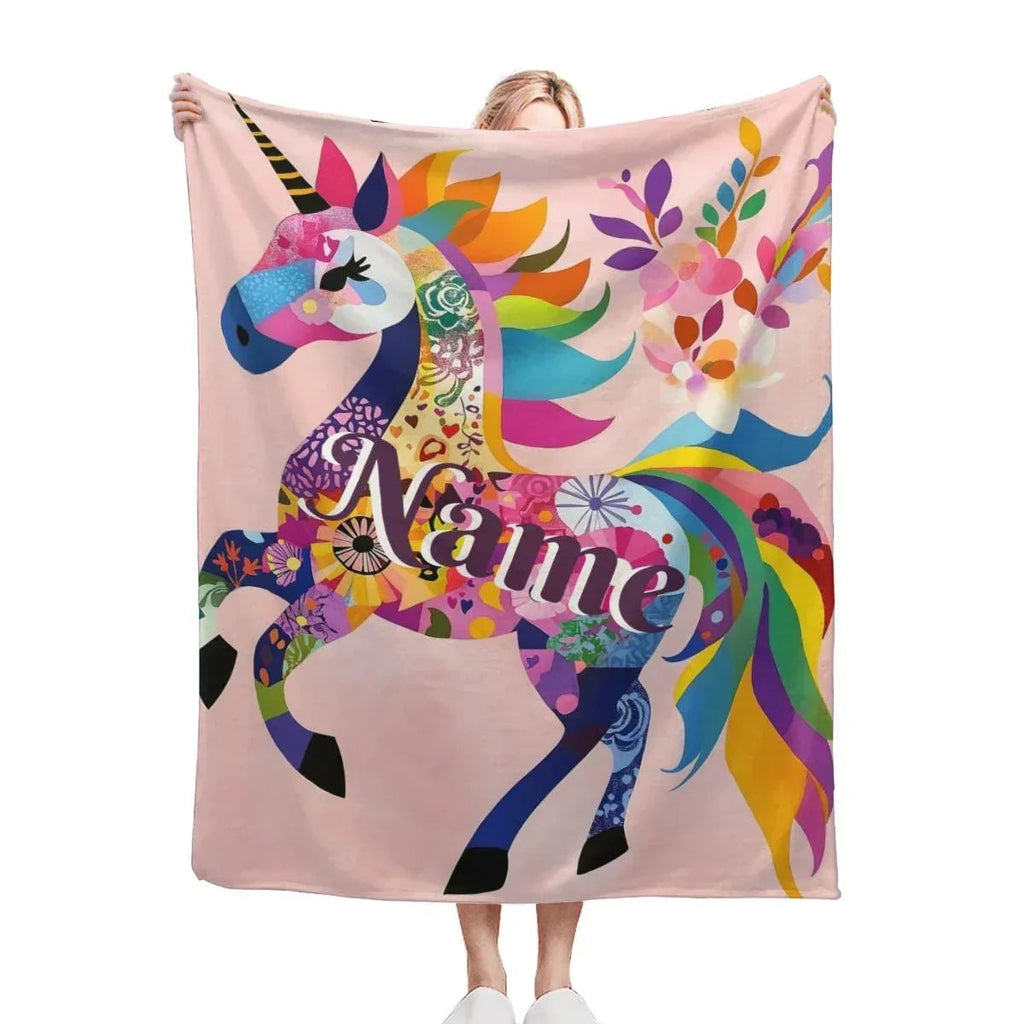 Personalized Unicorn Blanket: Vibrant Fantasy Flannel Fleece Throw, Pink and Super Soft