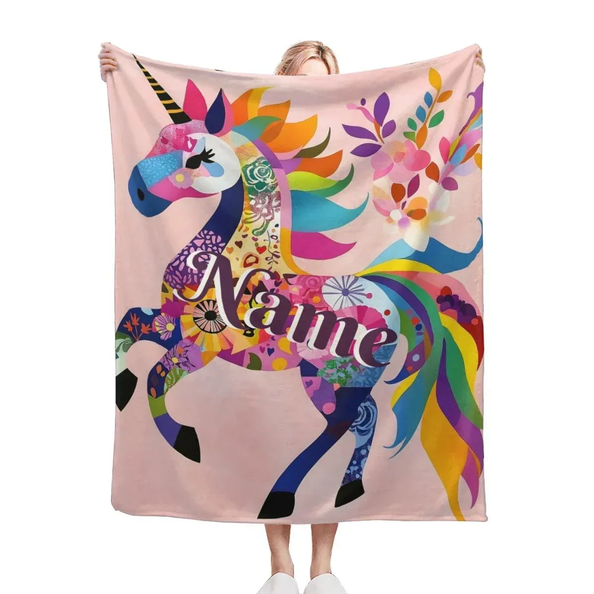 Personalized Unicorn Blanket: Vibrant Fantasy Flannel Fleece Throw, Pink and Super Soft