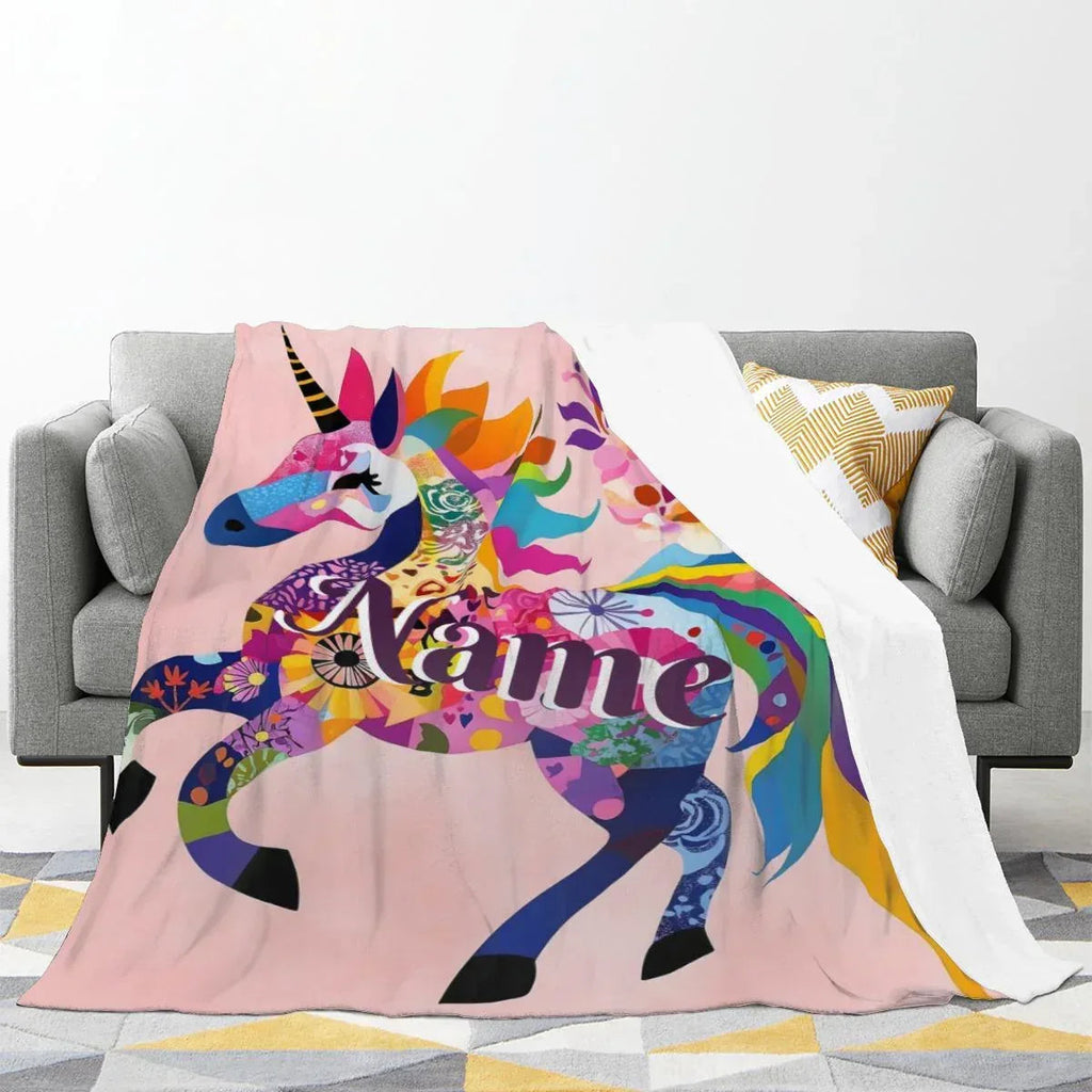 Personalized Unicorn Blanket: Vibrant Fantasy Flannel Fleece Throw, Pink and Super Soft