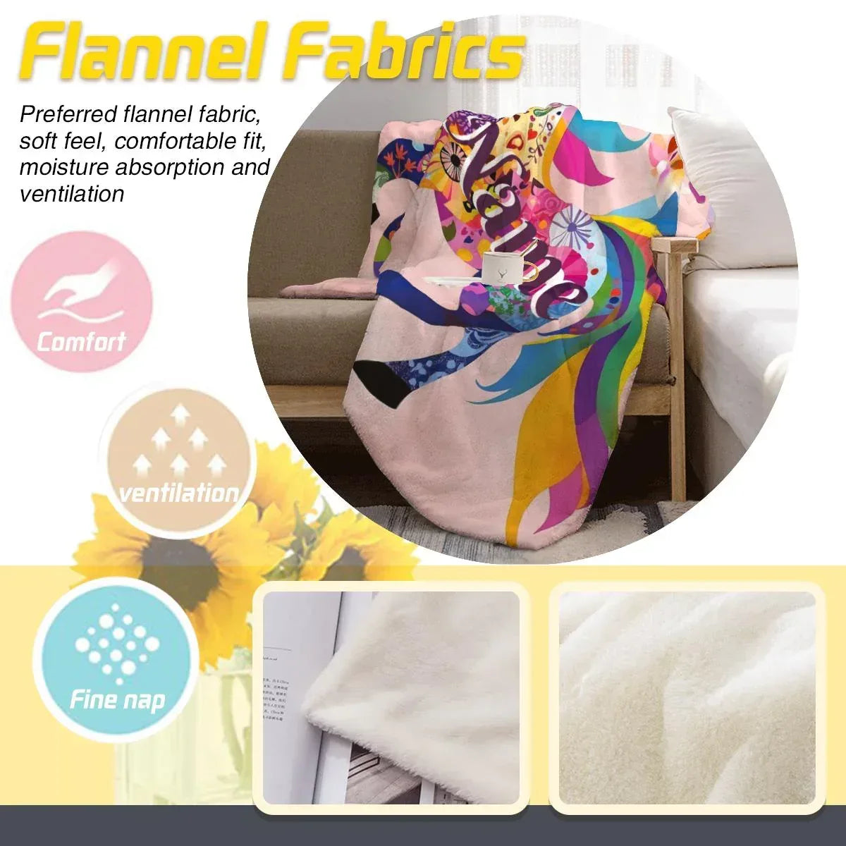 Personalized Unicorn Blanket: Vibrant Fantasy Flannel Fleece Throw, Pink and Super Soft