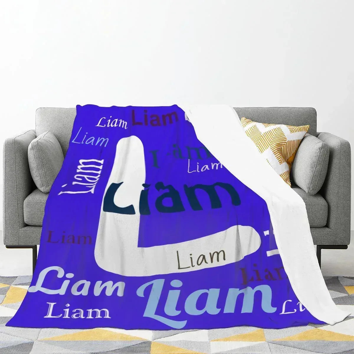 Add your Name & Letter - Personalized Vivid Blue Name Blanket – Custom Flannel Fleece Throw