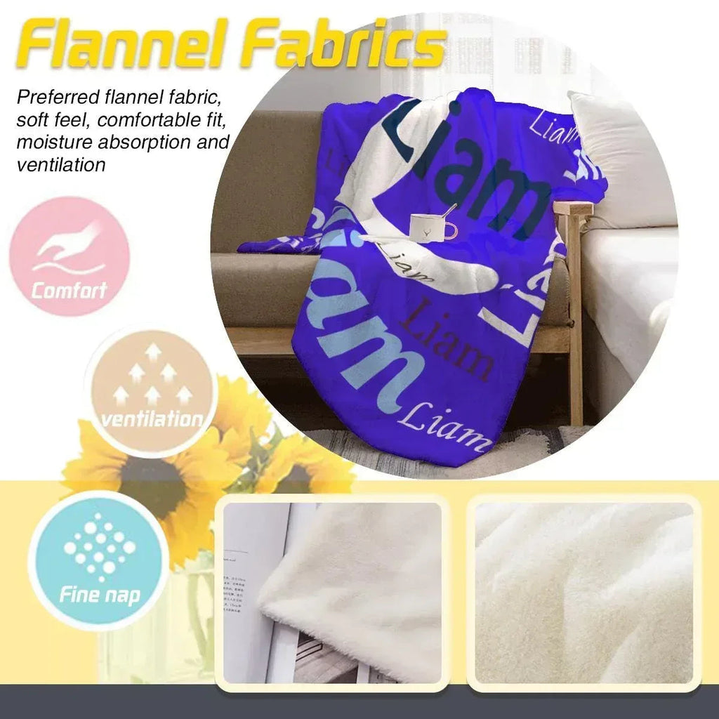 Add your Name & Letter - Personalized Vivid Blue Name Blanket – Custom Flannel Fleece Throw