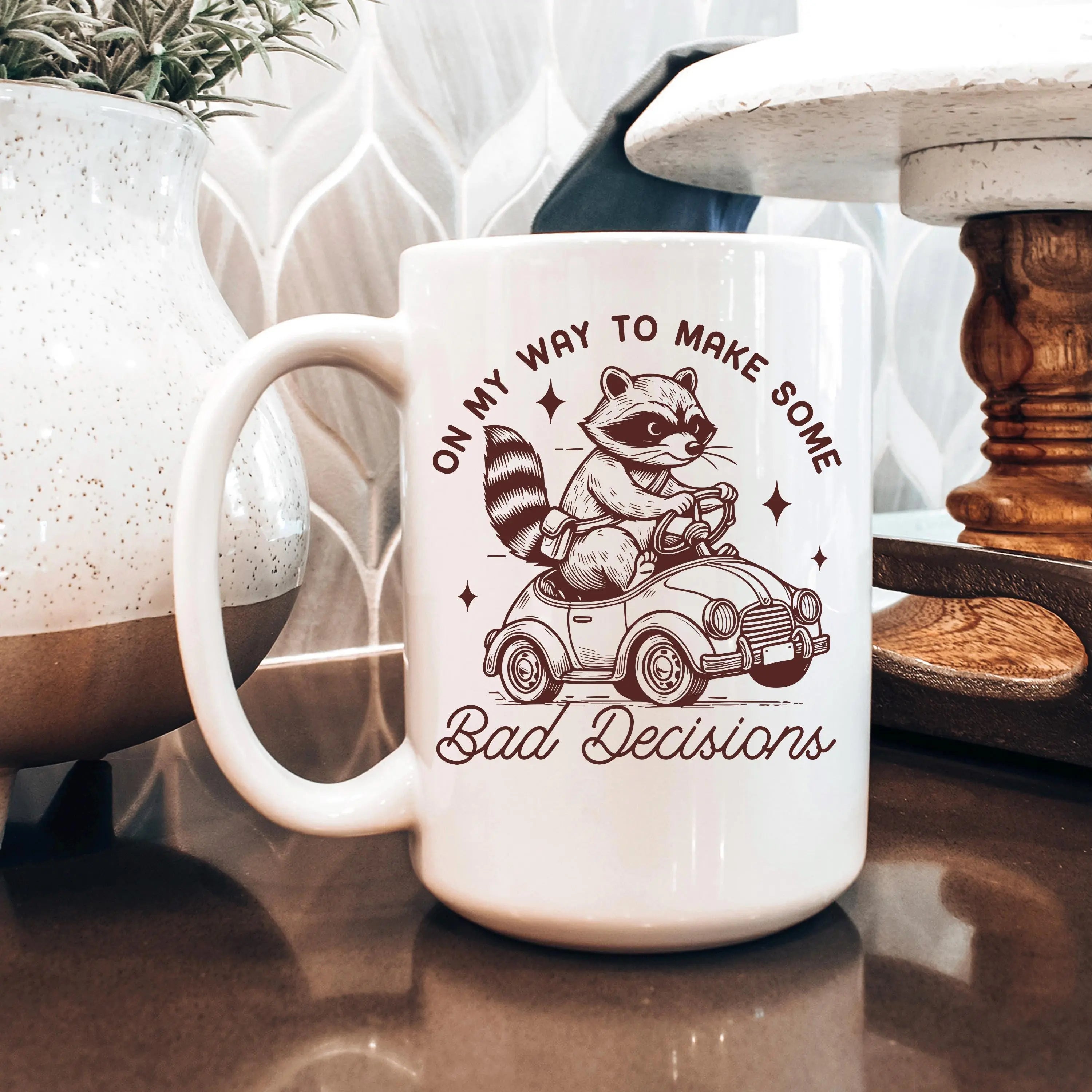 Raccoon Mug On My Way to Make Some Bad Decisions – Funny Raccoon Coffee Mug - Raccoon Driving Humor Gift