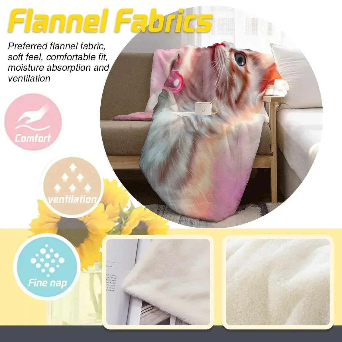 Personalized Kitten Blanket: Whimsical Heart Flannel Fleece Throw, Pink Kitty Cat Lover Gift