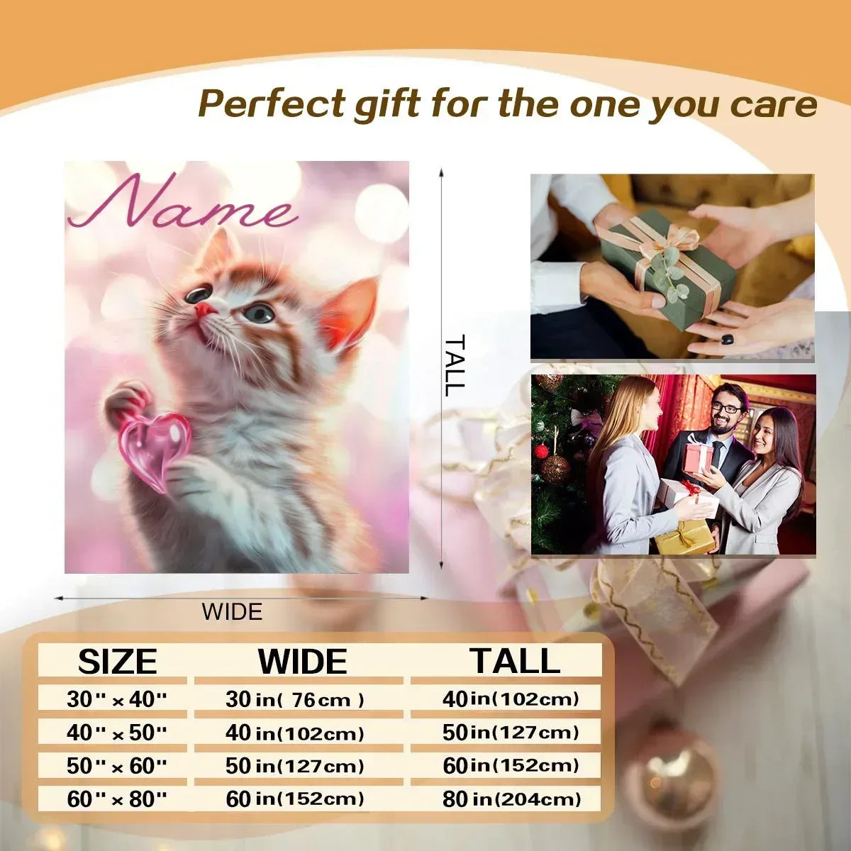 Personalized Kitten Blanket: Whimsical Heart Flannel Fleece Throw, Pink Kitty Cat Lover Gift