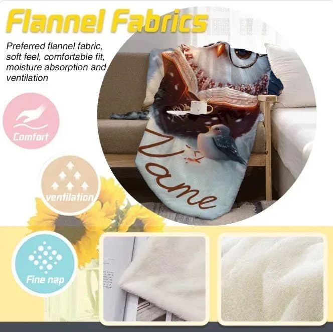 Personalized Winter Owl Flannel Blanket: Snowy Forest Design, Flannel Fleece Throw Name Gift