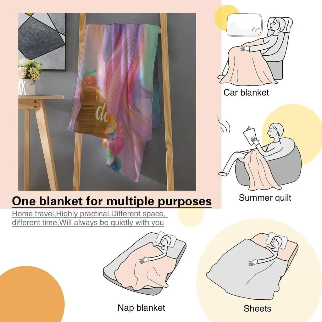 Personalized Unicorn Blanket: Rainbow Pink White Bedroom - Soft Flannel Fleece Throw, Name Gift