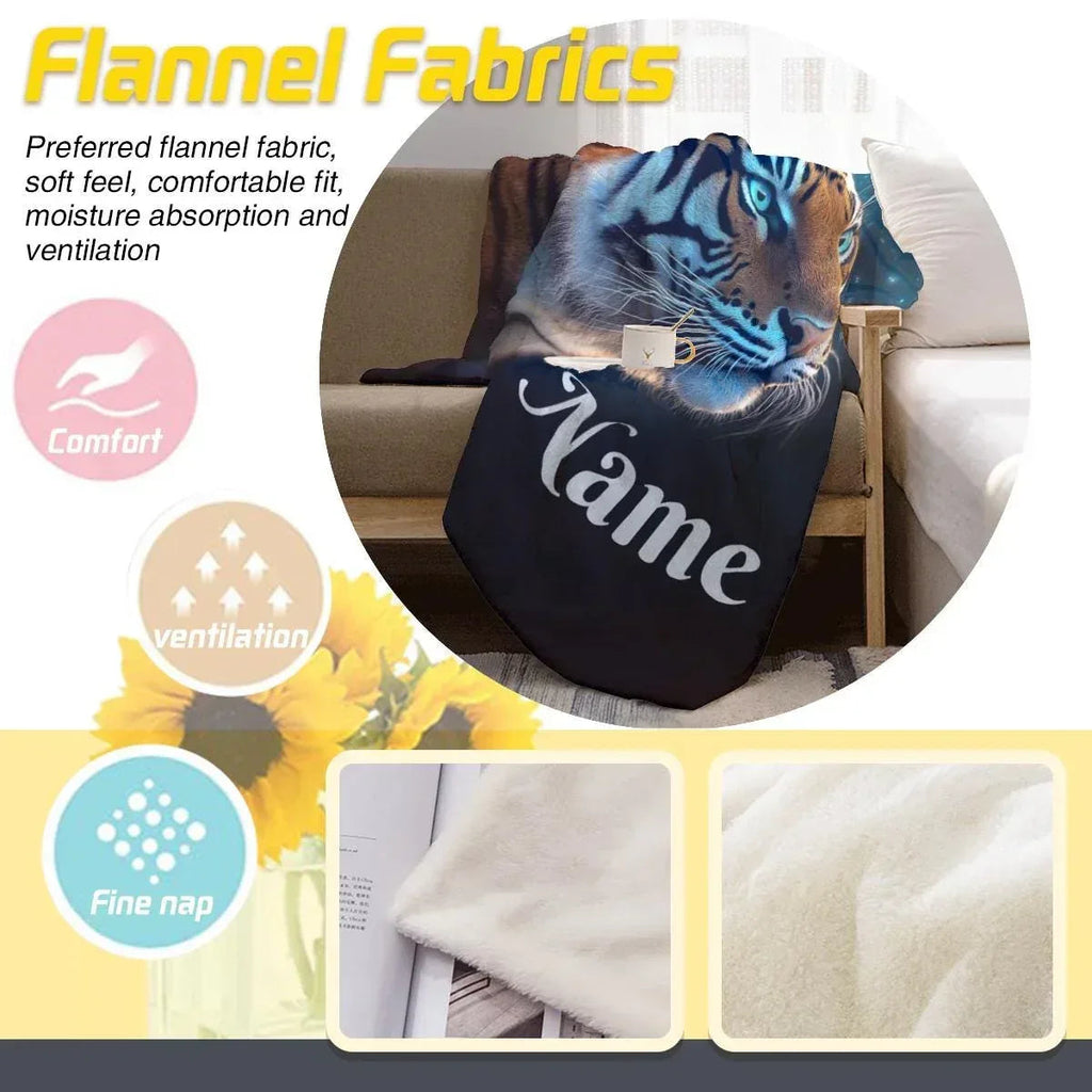 Personalized Tiger Blanket: Starry Night Jungle Throw, Soft Flannel Fleece Name Gift