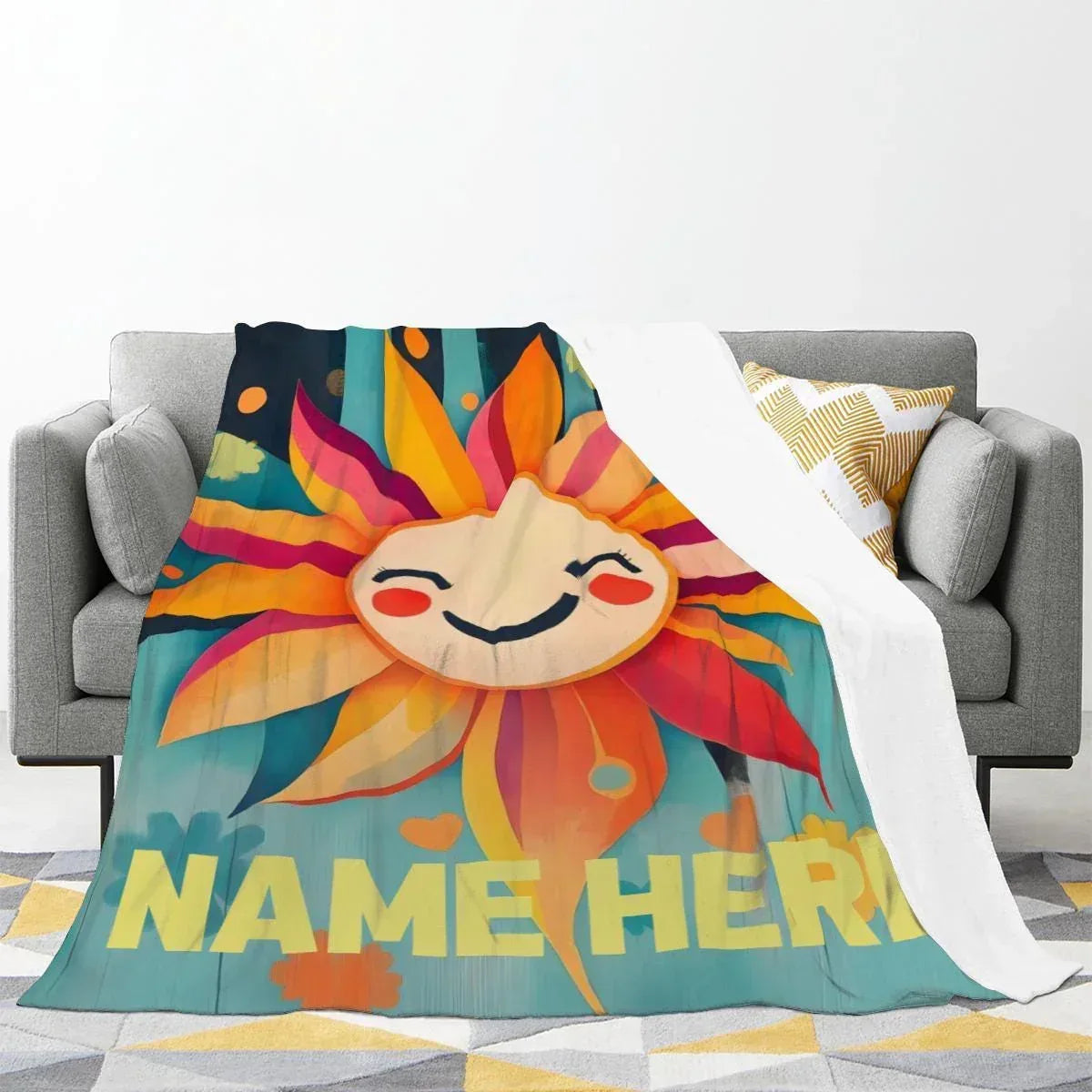 Personalized Sunny Sunshine Sunflower Blanket: Custom Name Gift, Flannel Fleece Throw