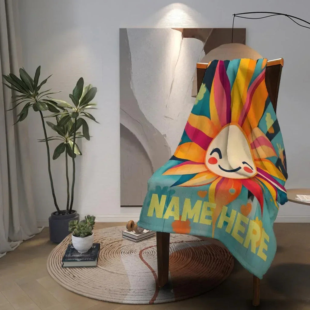 Personalized Sunny Sunshine Sunflower Blanket: Custom Name Gift, Flannel Fleece Throw