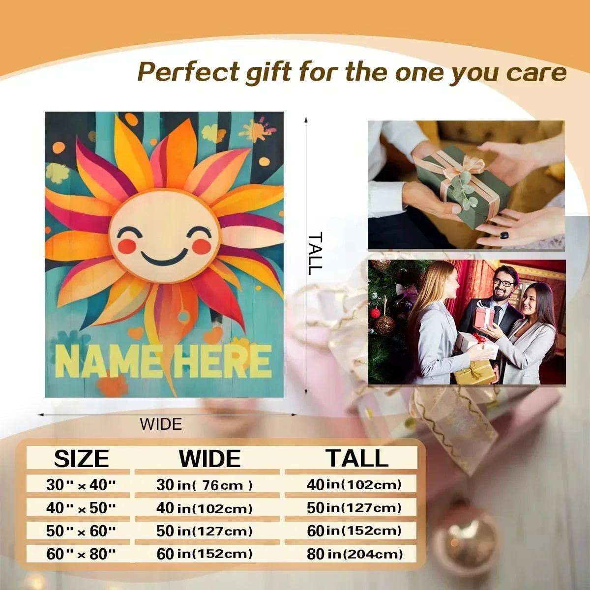 Personalized Sunny Sunshine Sunflower Blanket: Custom Name Gift, Flannel Fleece Throw