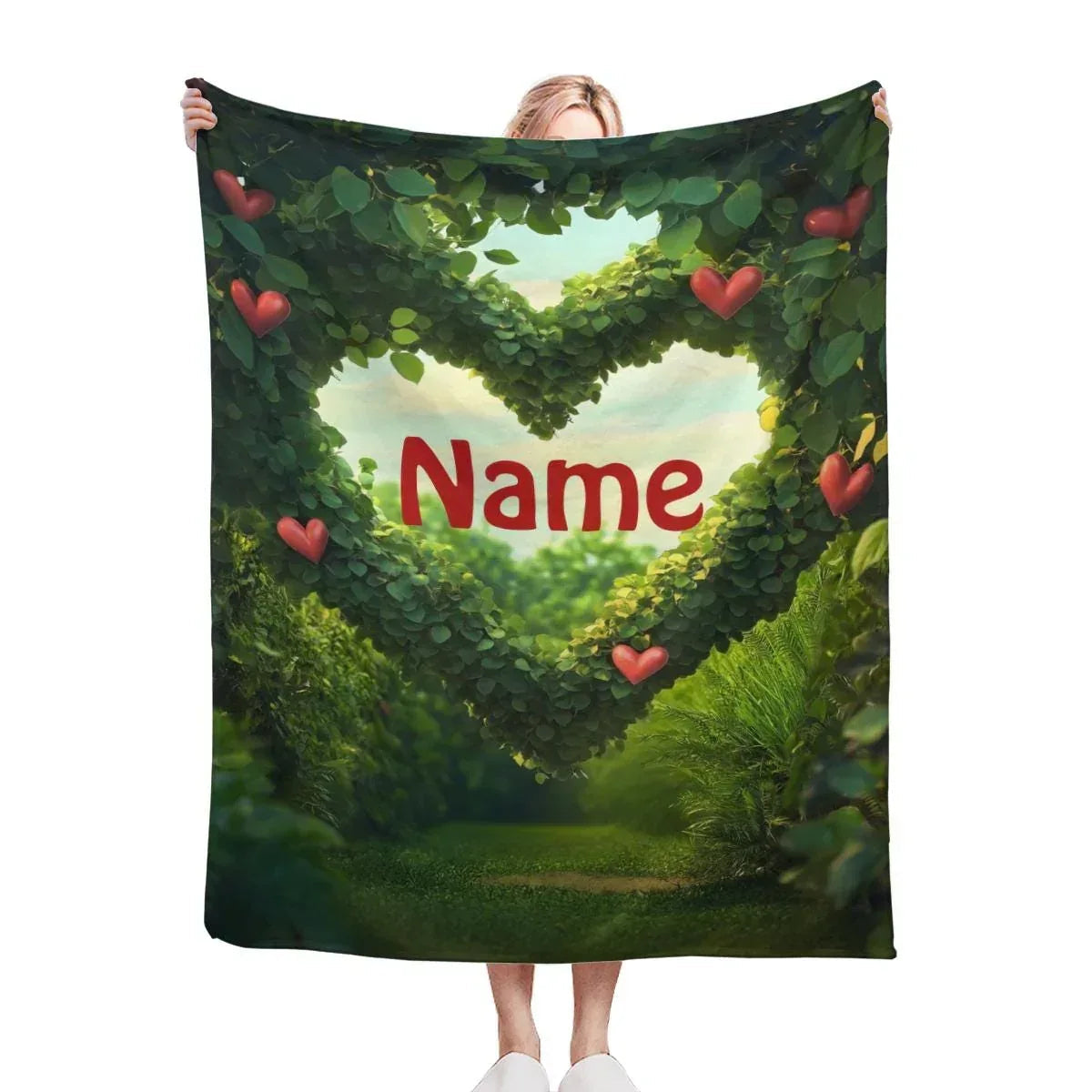 Personalized Garden Heart Blanket: Lush Greenery Plant Microfiber Fleece Throw, Romantic, Lovely Gift