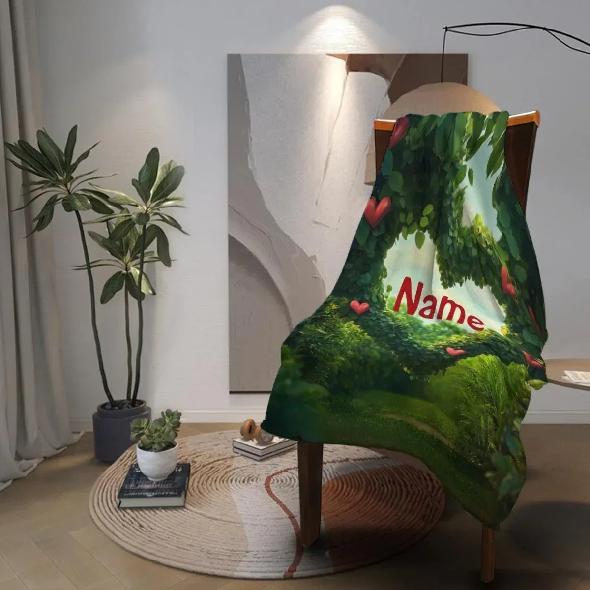 Personalized Garden Heart Blanket: Lush Greenery Plant Microfiber Fleece Throw, Romantic, Lovely Gift