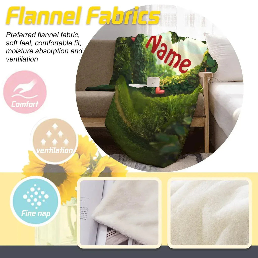 Personalized Garden Heart Blanket: Lush Greenery Plant Microfiber Fleece Throw, Romantic, Lovely Gift