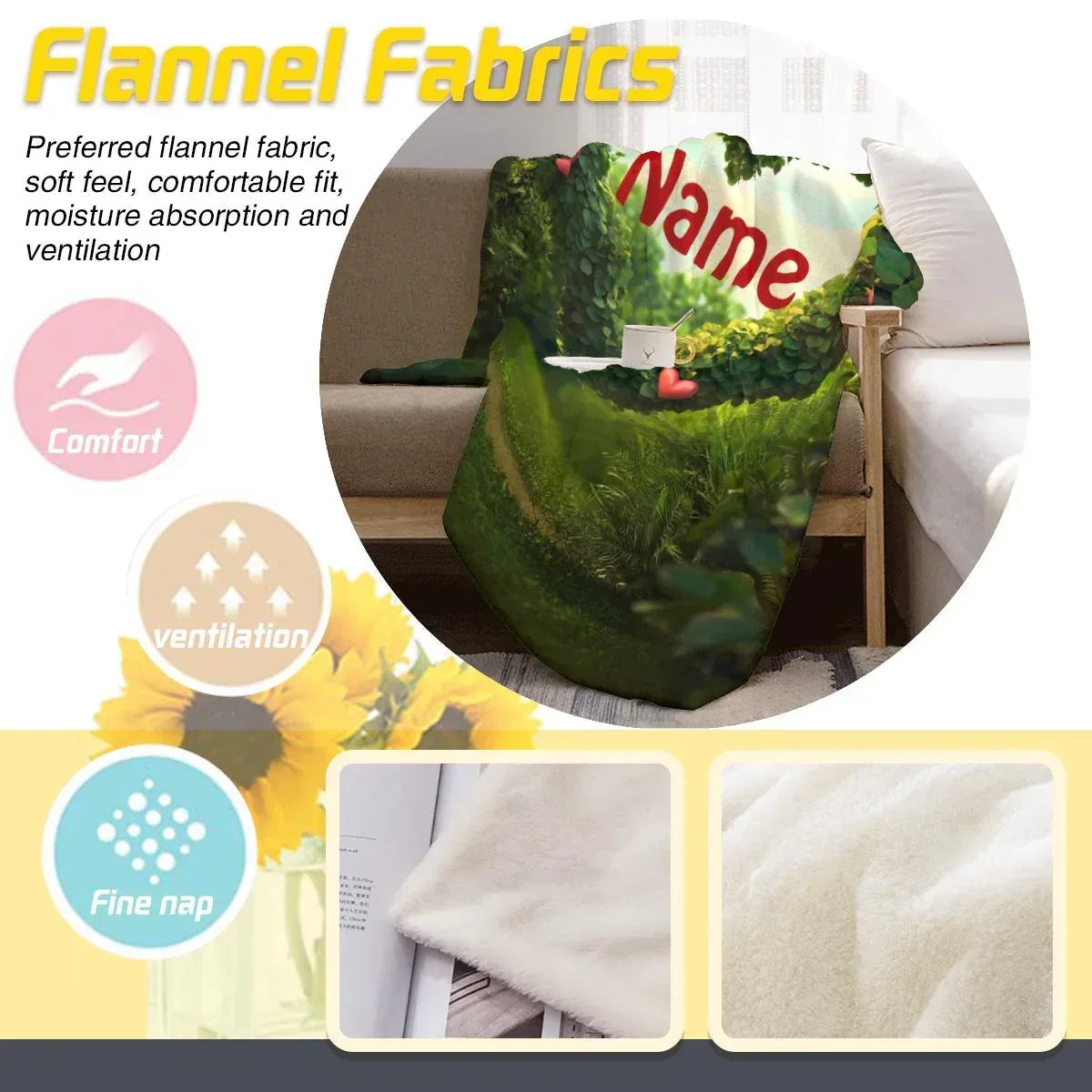 Personalized Garden Heart Blanket: Lush Greenery Plant Microfiber Fleece Throw, Romantic, Lovely Gift