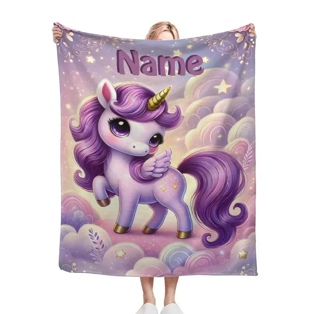 Personalized Unicorn Blanket: Enchanted Purple Fantasy Throw, Flannel Fleece Name Gift