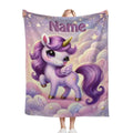 Personalized Unicorn Blanket: Enchanted Purple Fantasy Throw, Flannel Fleece Name Gift