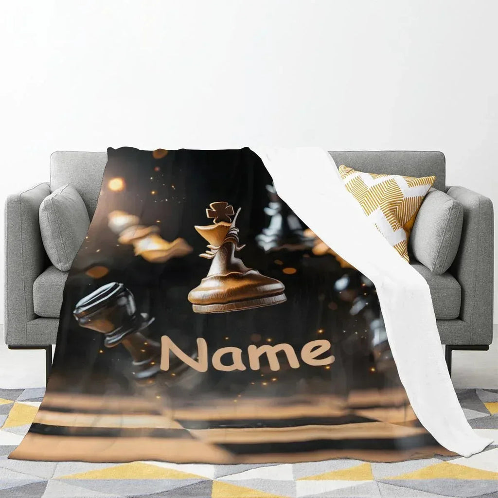 Personalized Chess Blanket: Grandmaster Soft Flannel Fleece Throw, Custom Name Gift